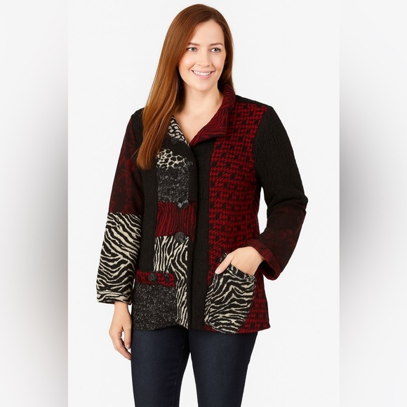 Ali Miles Jacket Women's Size Small Petite Wool blend abstract Zebra houndstooth - Picture 1 of 5